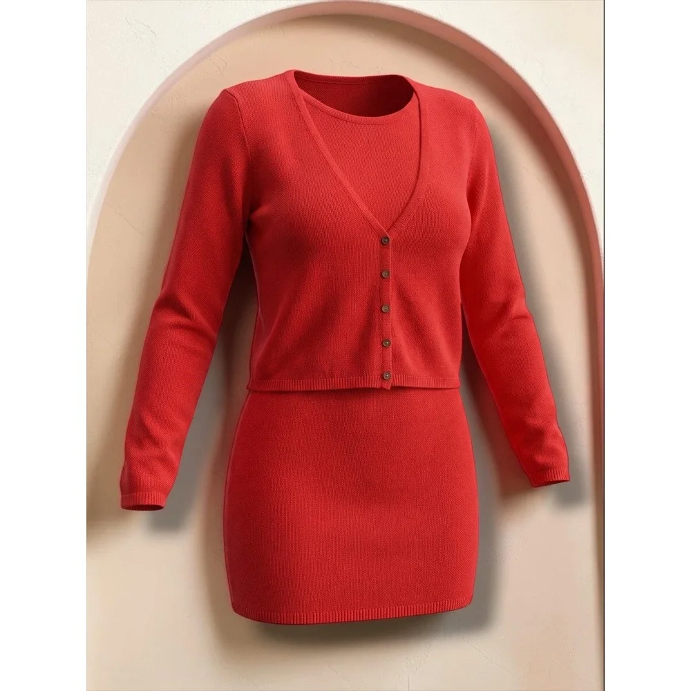 Free People Free-est Red Knit Cardigan and Mini Dress Two Piece Set Size S